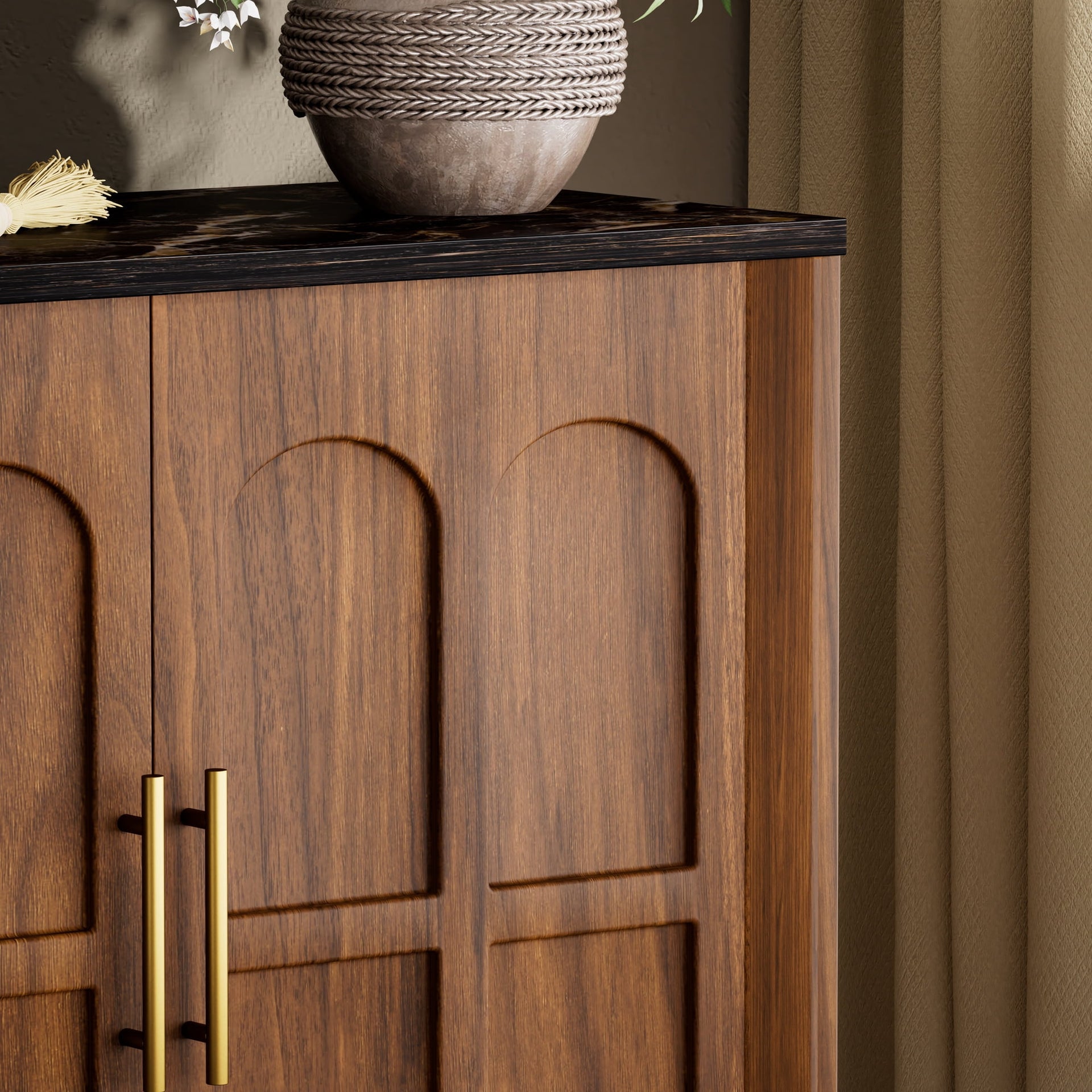 66.5" Sideboard Buffet Cabinet with Storage, Modern Credenza with Arched Doors, Wood Accent Cabinet for Living Room, Entryway, Dining Room Storage