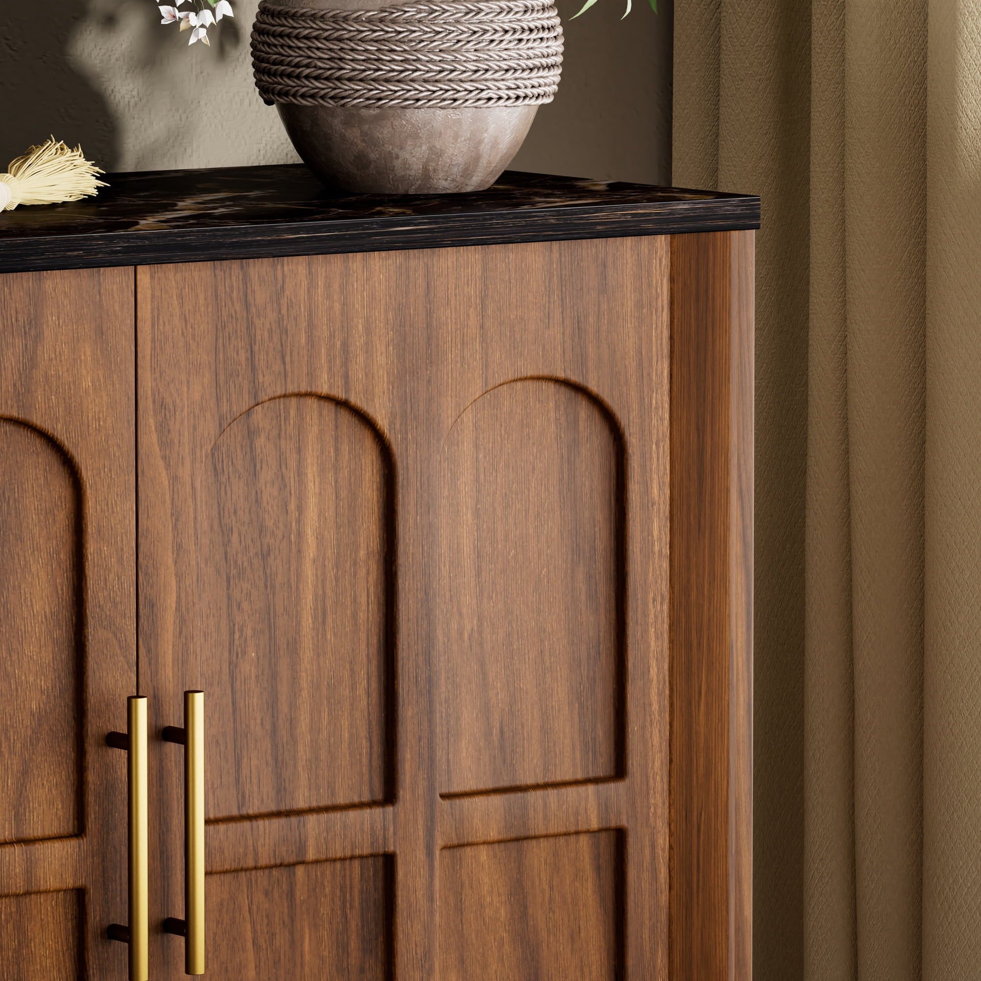 66.5" Sideboard Buffet Cabinet with Storage, Modern Credenza with Arched Doors, Wood Accent Cabinet for Living Room, Entryway, Dining Room Storage