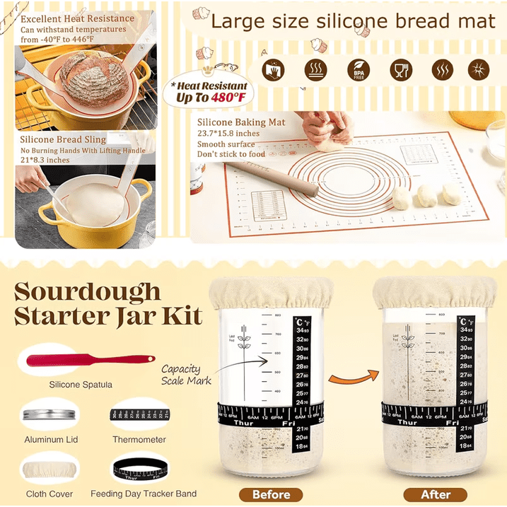 TERRAN Sourdough Starter Set Bread Baking Kit – Bread Baking Kit with Proofing Basket and Tools, Complete Set for Home Bakers and Gift Giving