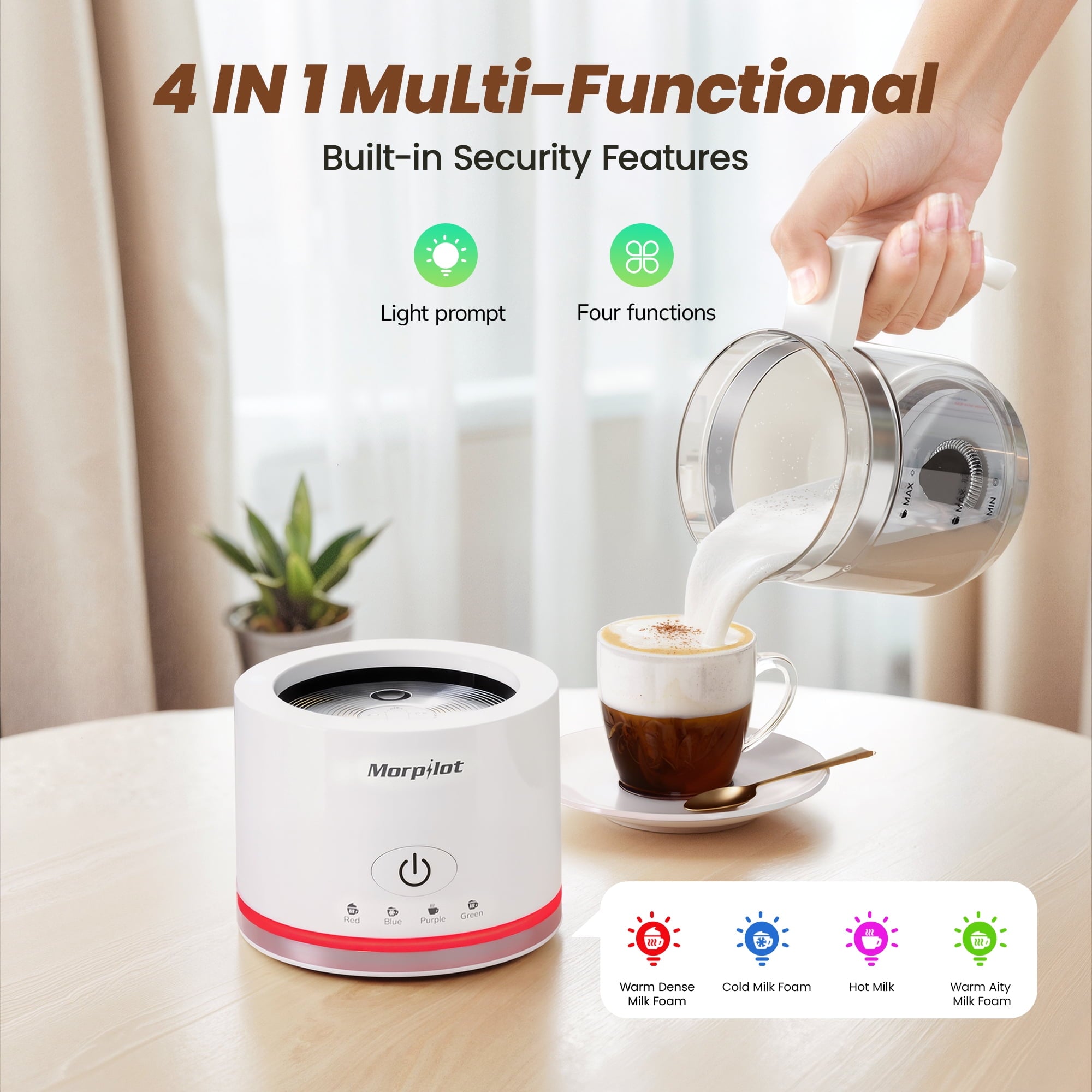 Electric Milk Frother, 500ML Automatic Frother in Glass, Milk Steamer, Apartment Essentials Must Haves, Foam Maker for Espresso, Coffee, Latte Cappuccino, Macchiato, Hot Chocolate
