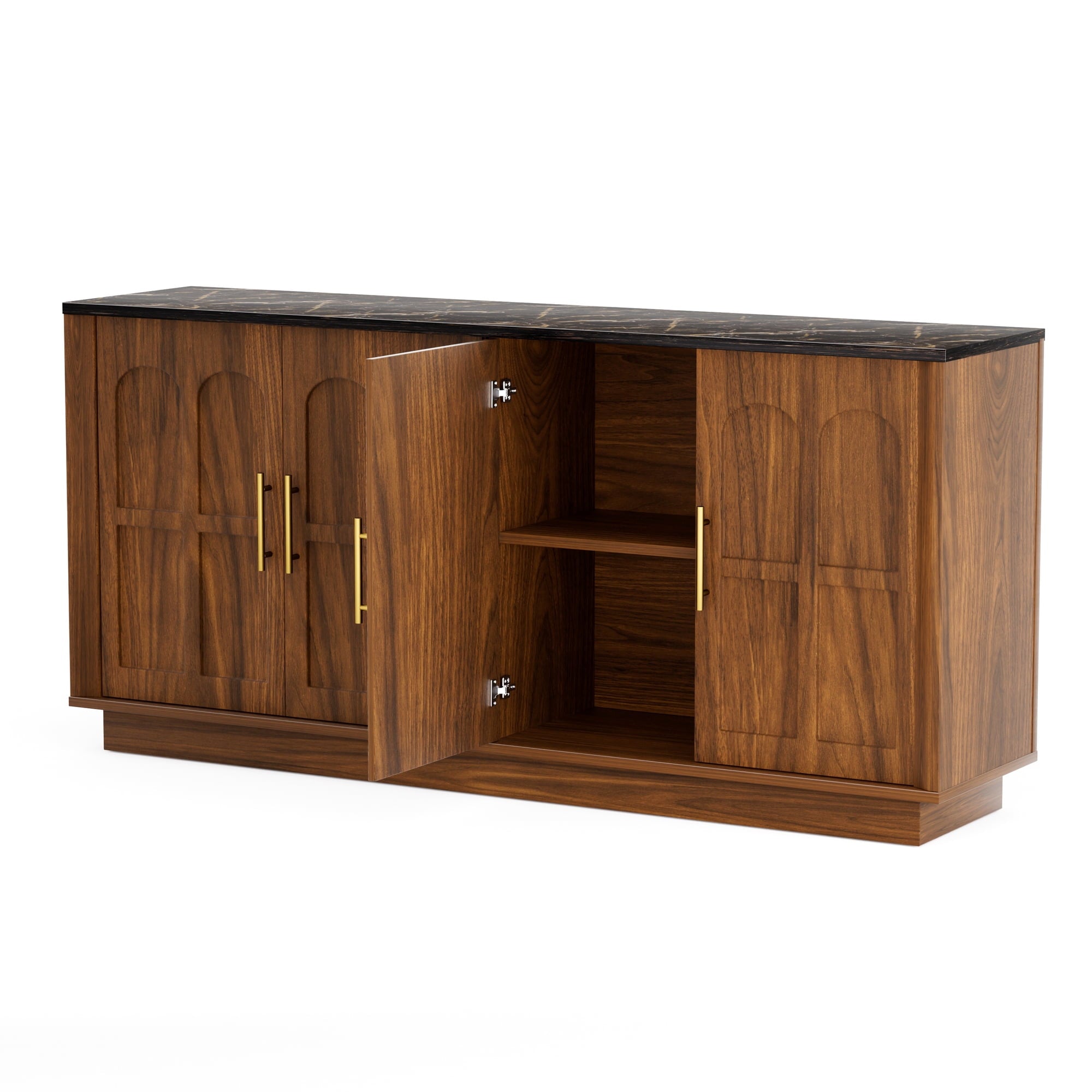 66.5" Sideboard Buffet Cabinet with Storage, Modern Credenza with Arched Doors, Wood Accent Cabinet for Living Room, Entryway, Dining Room Storage