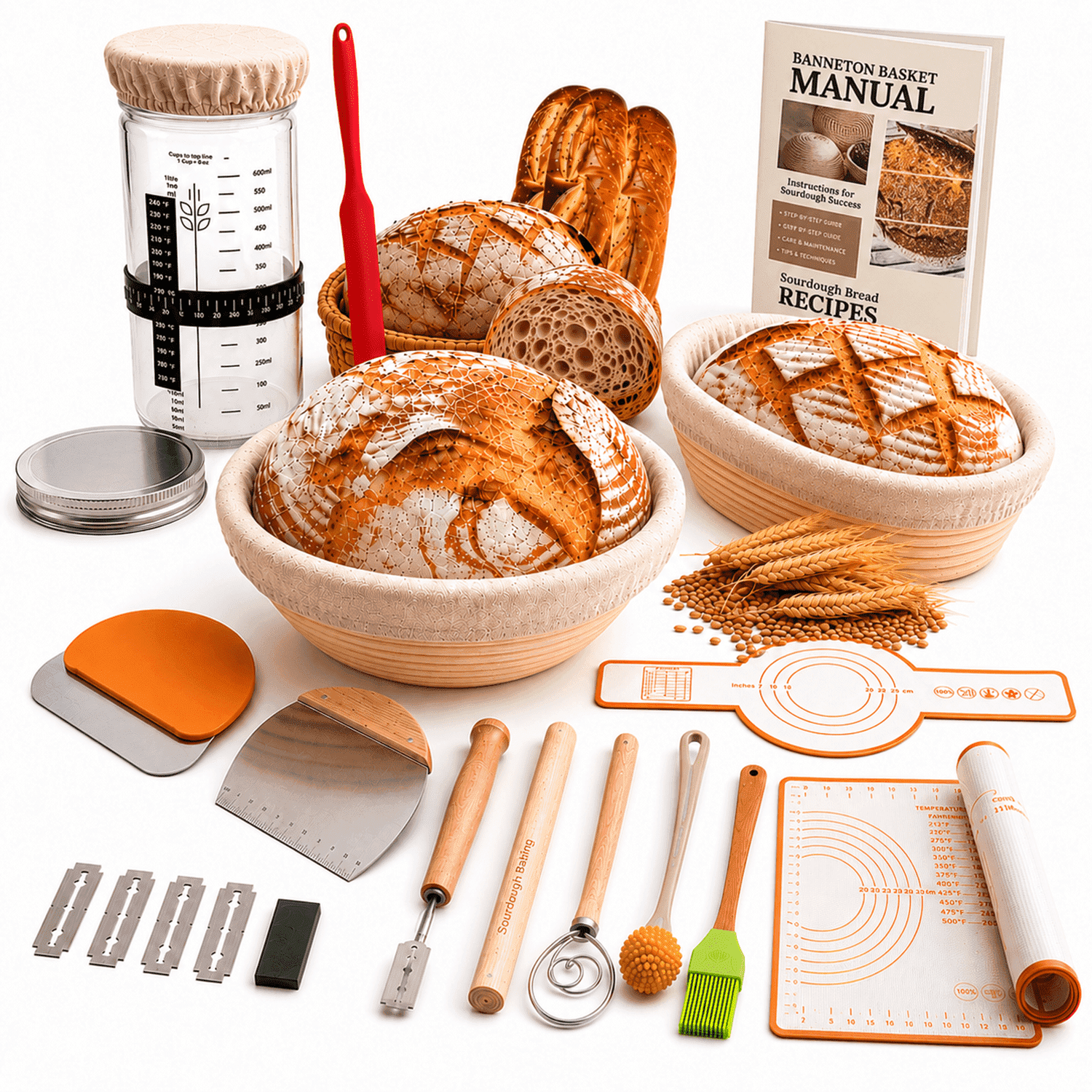 TERRAN Sourdough Starter Set Bread Baking Kit – Bread Baking Kit with Proofing Basket and Tools, Complete Set for Home Bakers and Gift Giving