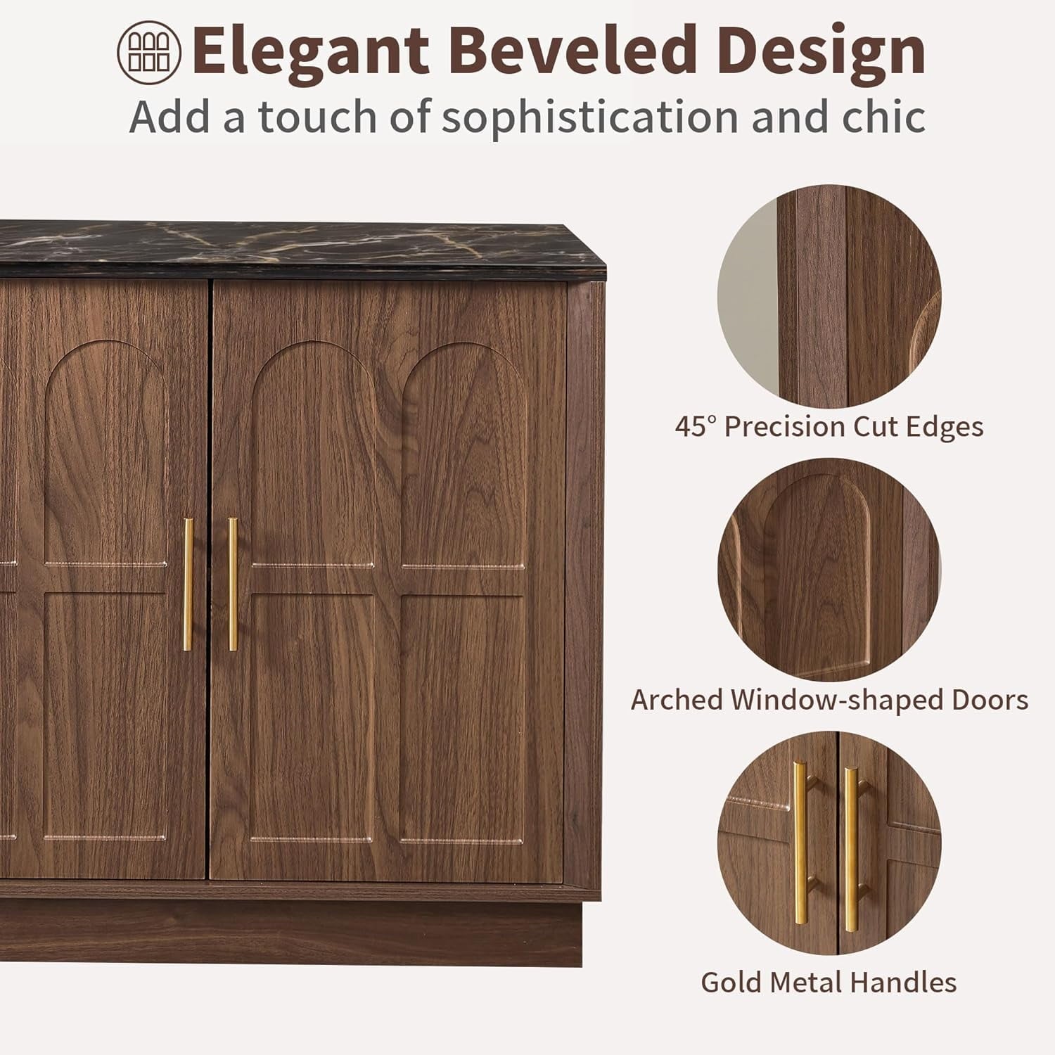 66.5" Sideboard Buffet Cabinet with Storage, Modern Credenza with Arched Doors, Wood Accent Cabinet for Living Room, Entryway, Dining Room Storage