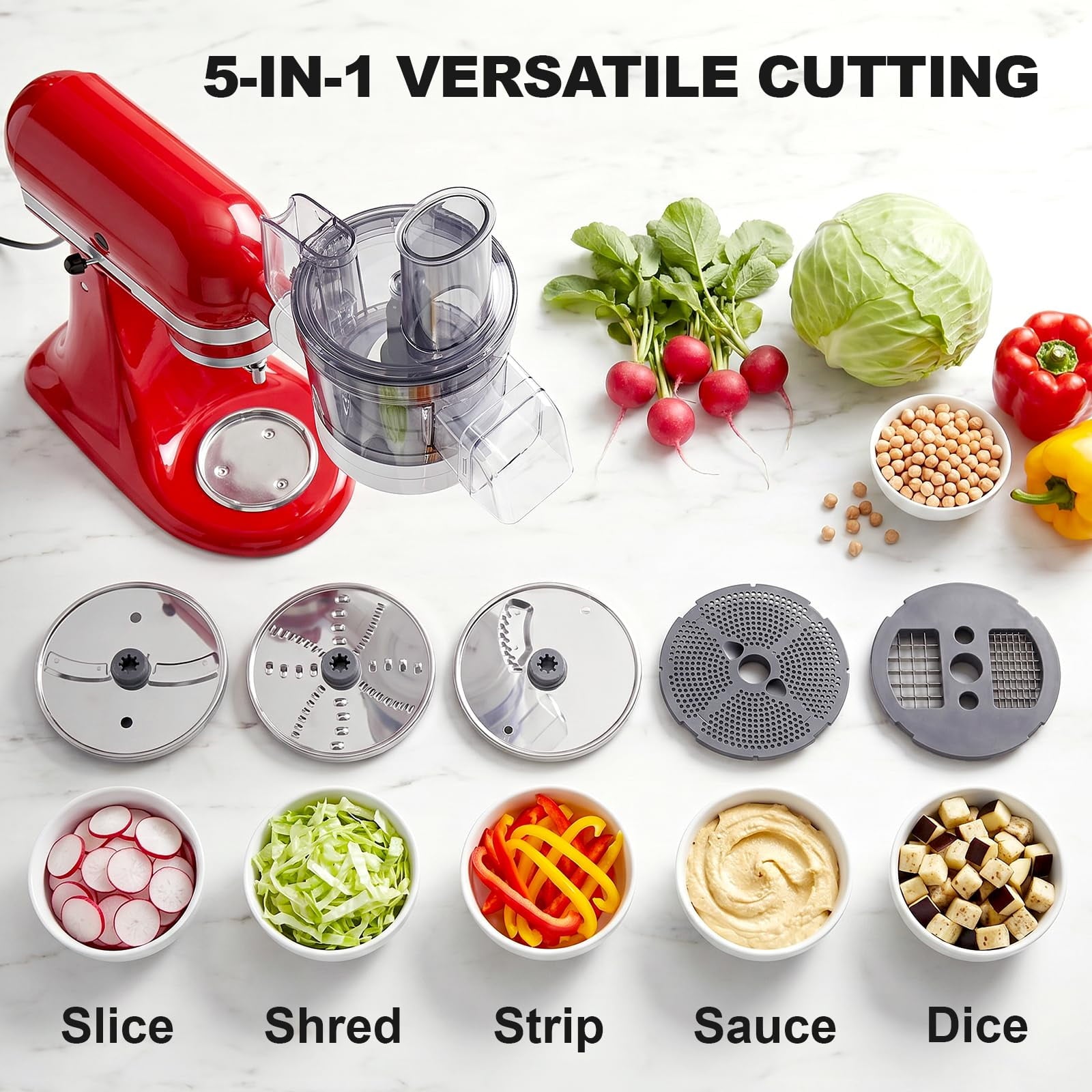 GVODE 5-in-1 Food Processor Attachment Compatible with KitchenAid Stand Mixers