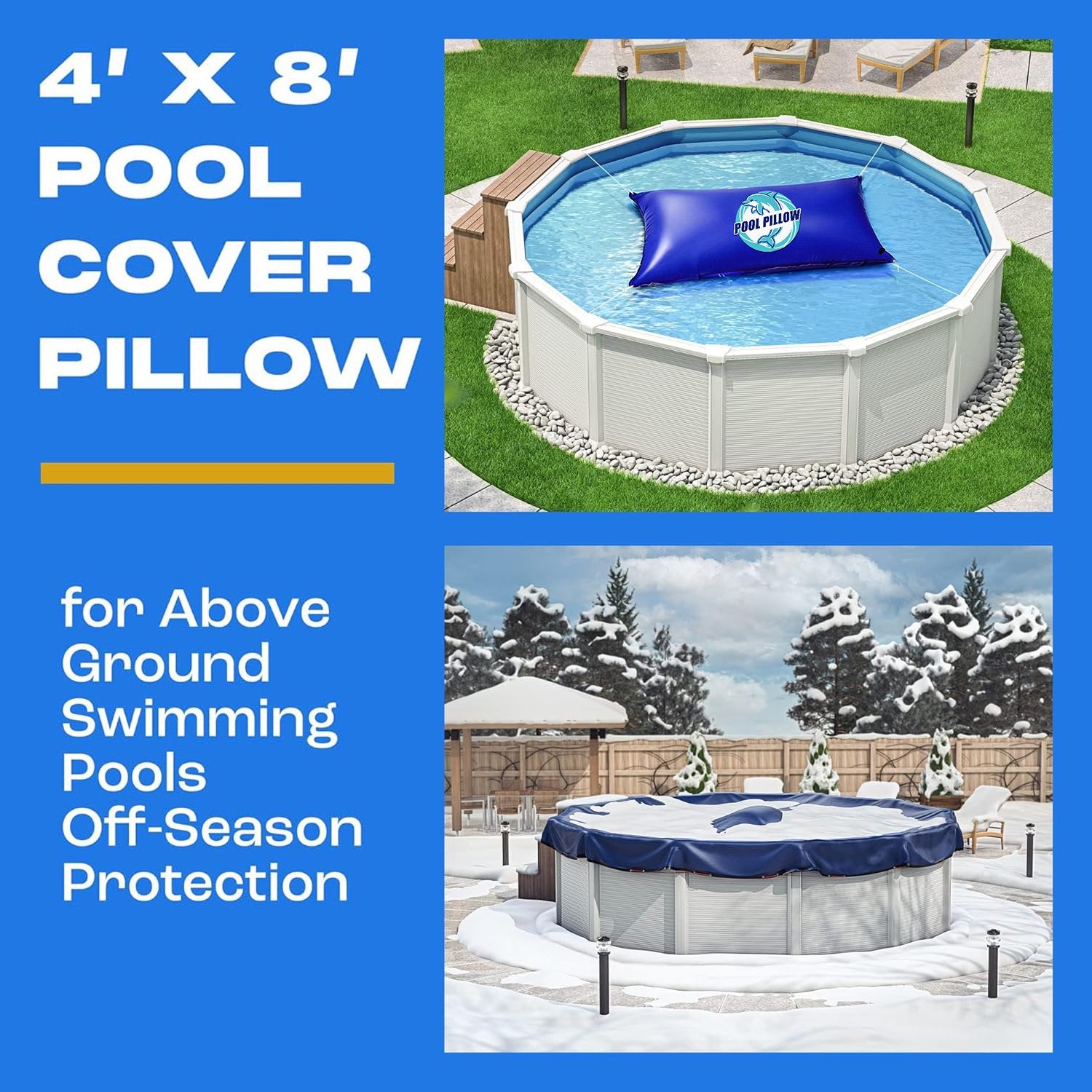 Pool Pillows for Above Ground Pools, Heavy Duty Pool Pillows Float, PVC Winter Pool Air Pillow, 4x8FT