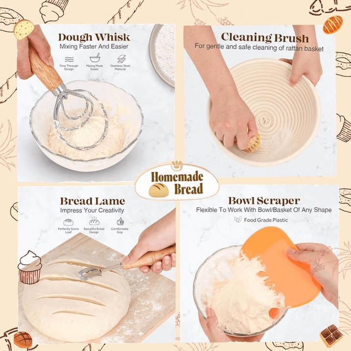 TERRAN Sourdough Starter Set Bread Baking Kit – Bread Baking Kit with Proofing Basket and Tools, Complete Set for Home Bakers and Gift Giving