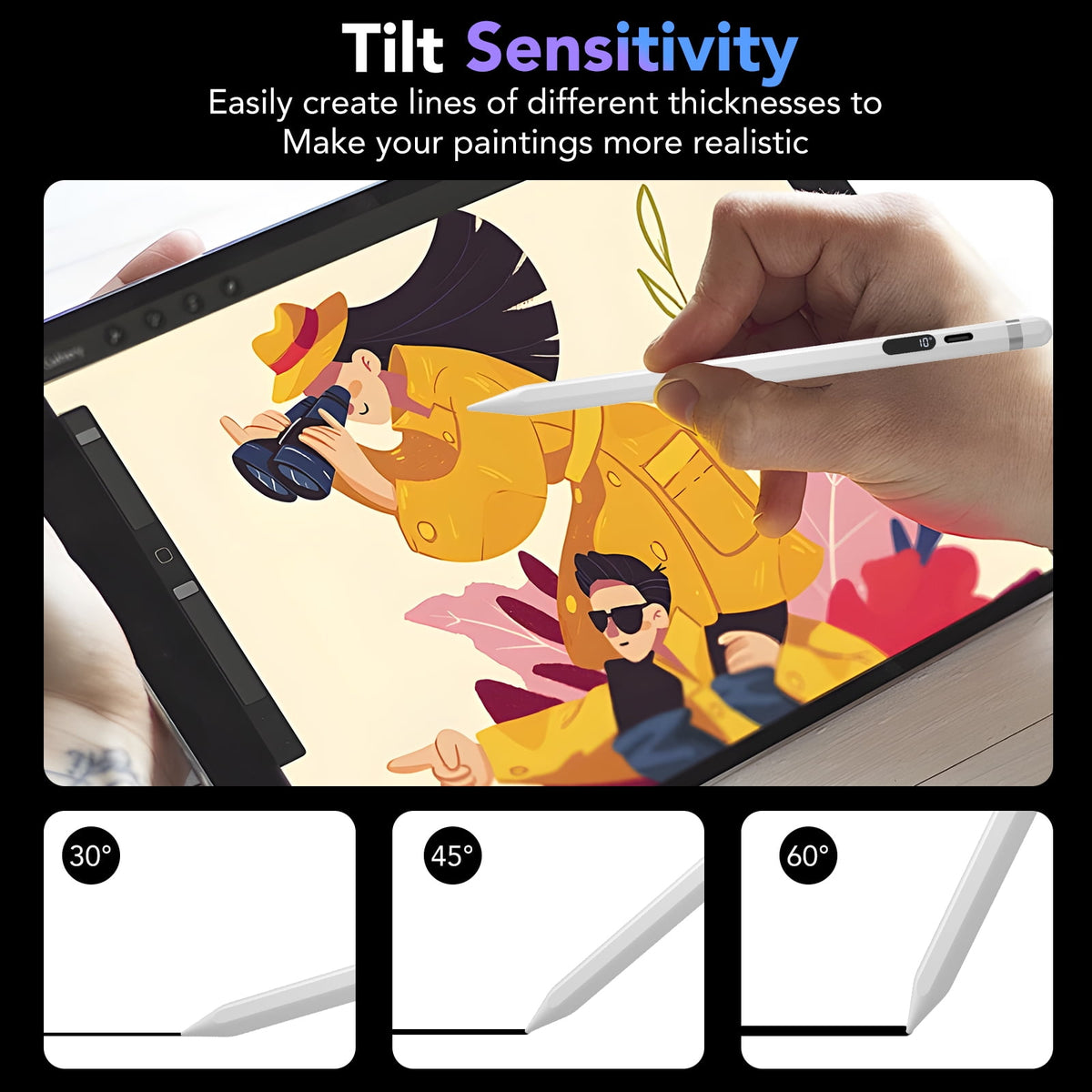 Stylus Pen for iPad 2018-2025, Faster Charge, LED Display, Tilt Sensitivity, Pixel Precision, Stylus Pen for iPad 11/10/9/8/7/6th Gen, Pro 12.9/11/13-inch M4, Air 3/4/5/M2/M3, Mini 5/6th, White