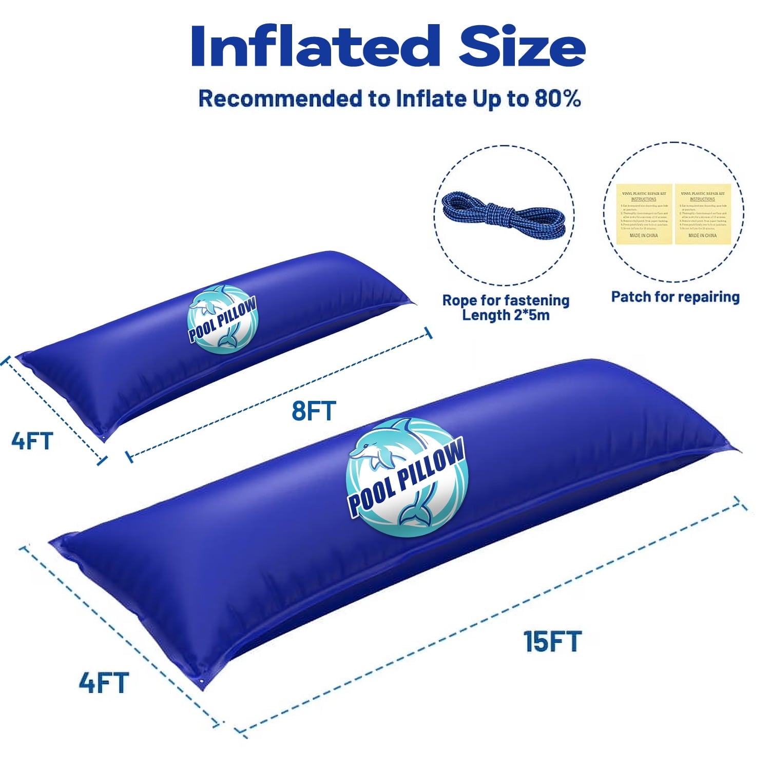 Pool Pillows for Above Ground Pools, Heavy Duty Pool Pillows Float, PVC Winter Pool Air Pillow, 4x15FT