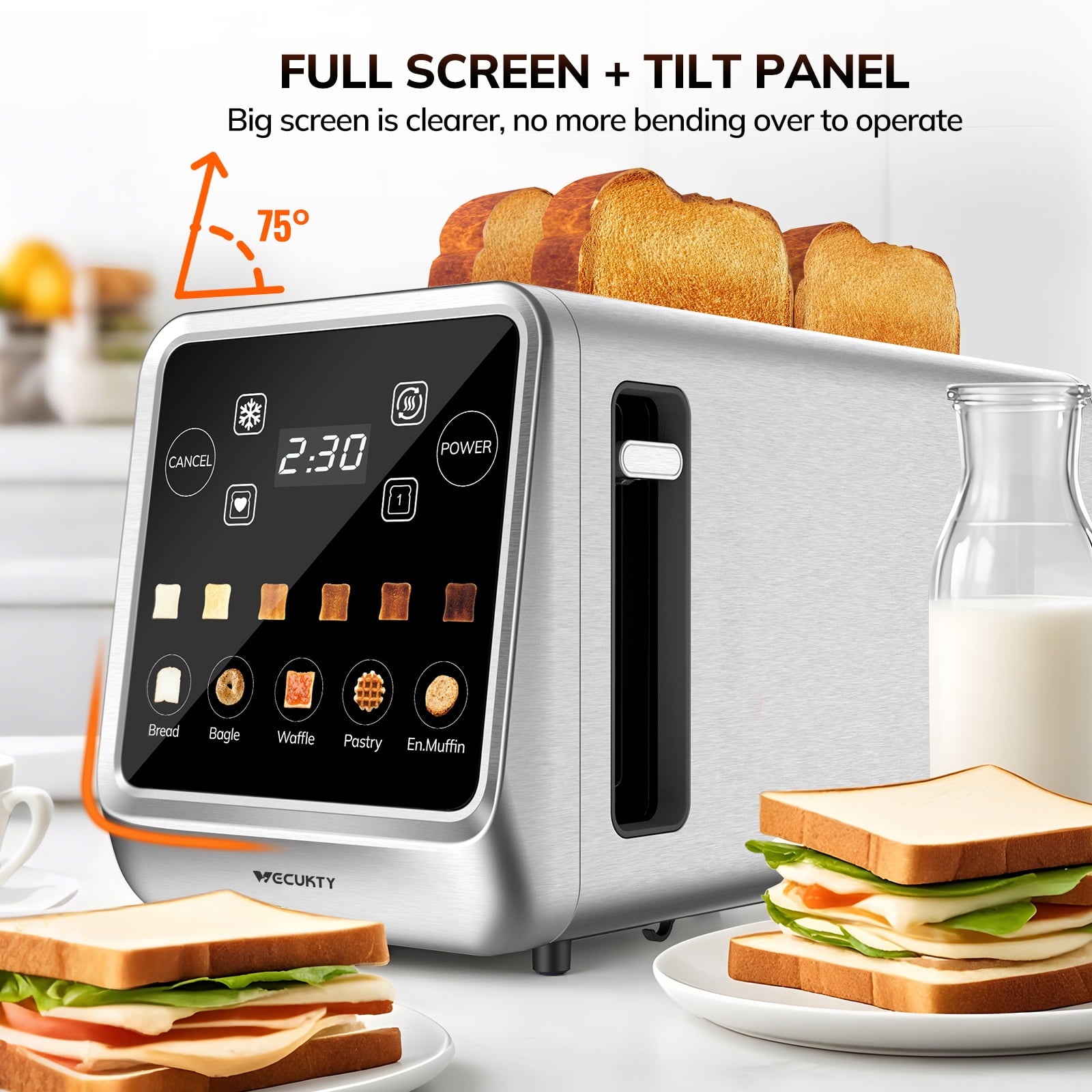 4 Slice Toaster with Digital Touchscreen & 1-Touch Memory, Smart Toasters for Bagels & Artisan Bread All-in-One Defrost, Reheat & Single-Slice Modes